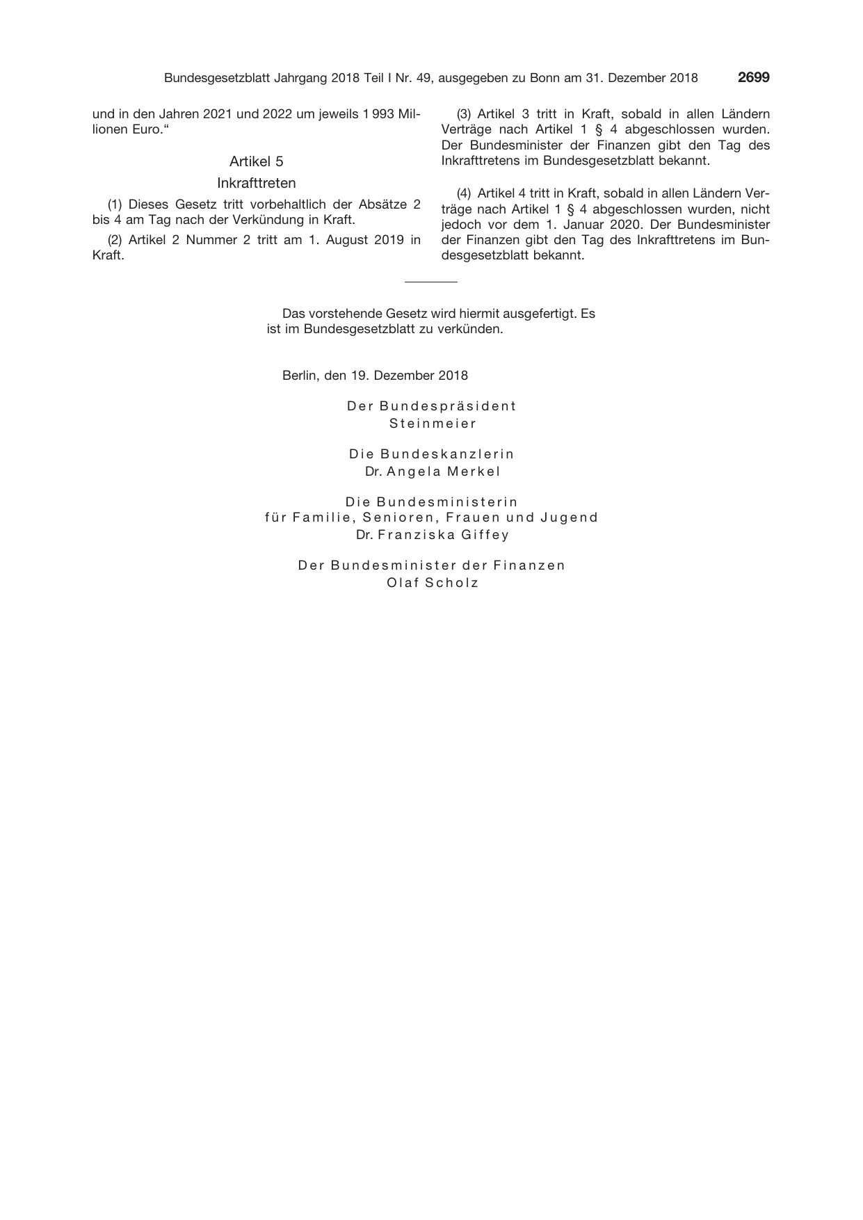 BGBl. 2018, Seite 2699 — Originalseite als Abbildung