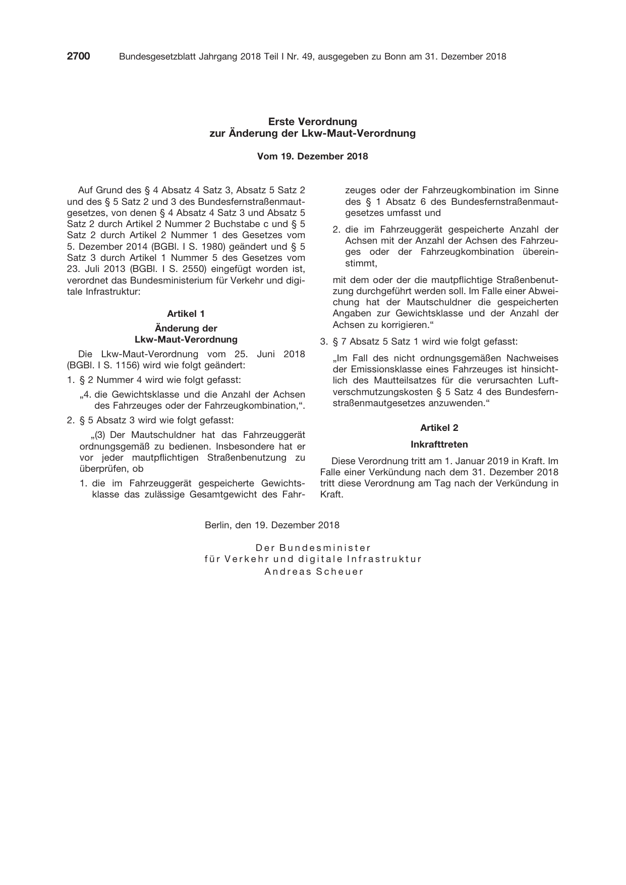 BGBl. 2018, Seite 2700 — Originalseite als Abbildung