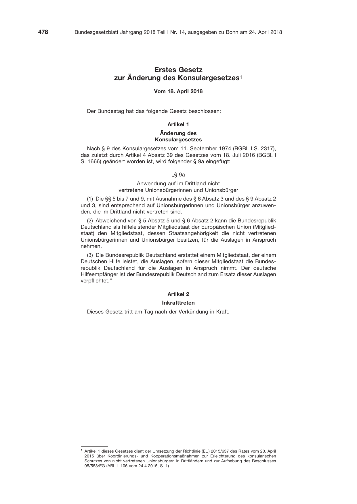 BGBl. 2018, Seite 478 — Originalseite als Abbildung
