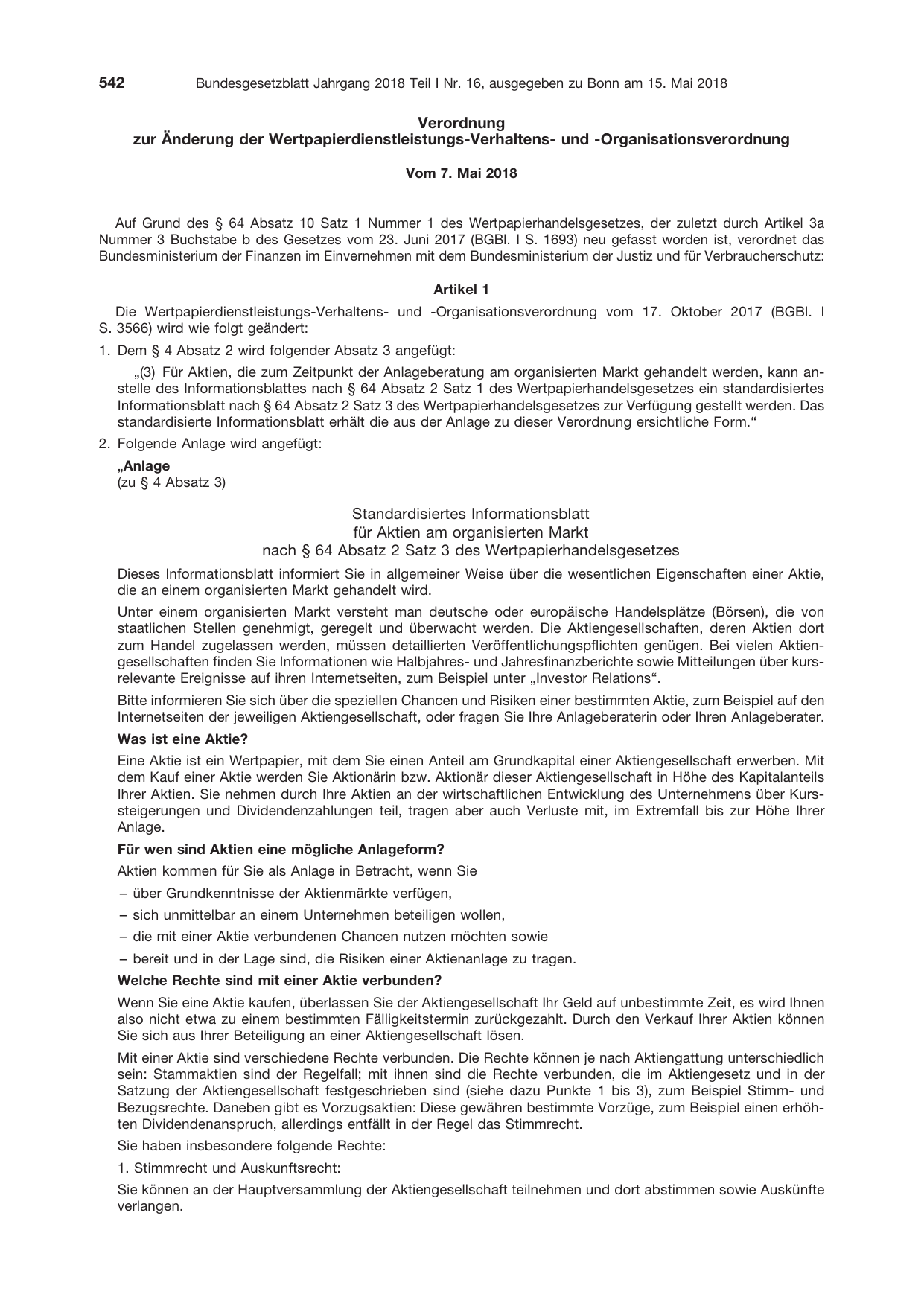 BGBl. 2018, Seite 542 — Originalseite als Abbildung