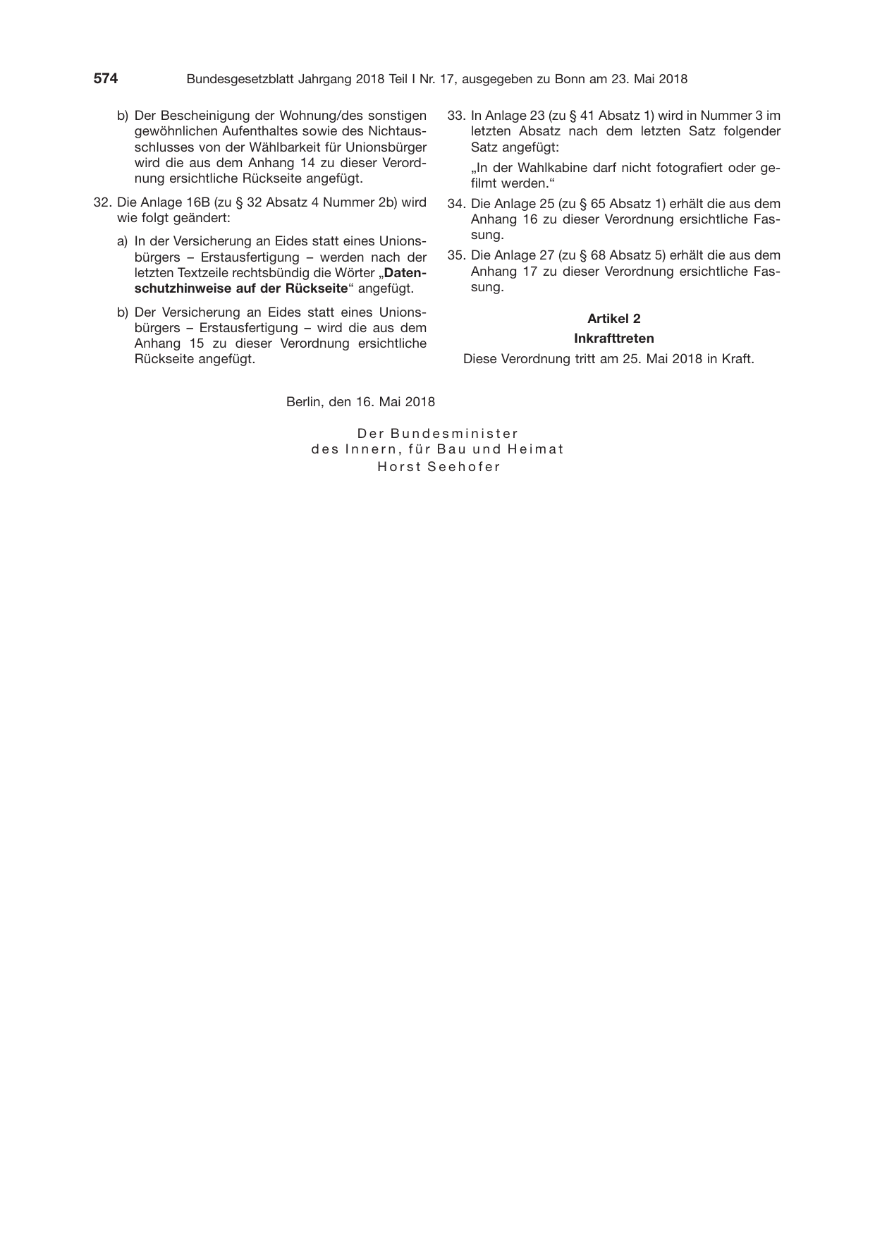 BGBl. 2018, Seite 574 — Originalseite als Abbildung