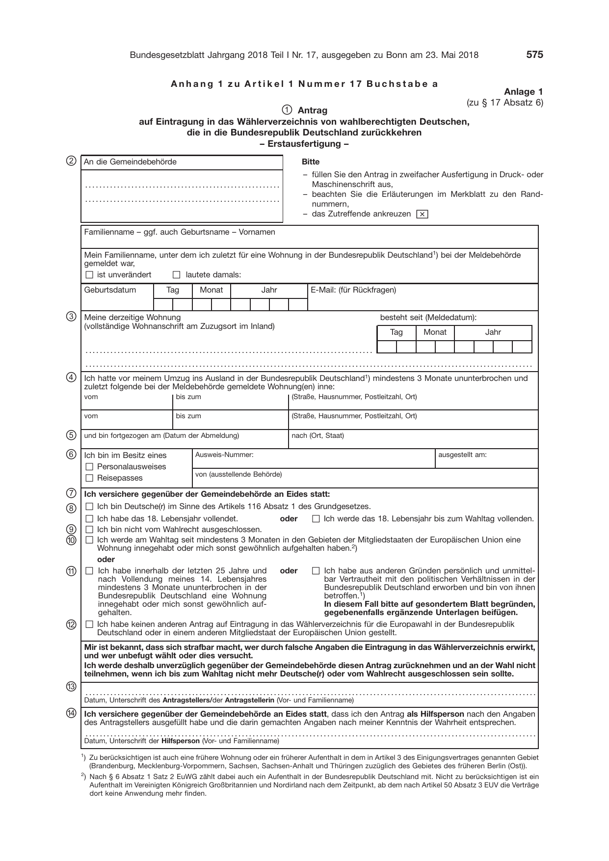 BGBl. 2018, Seite 575 — Originalseite als Abbildung