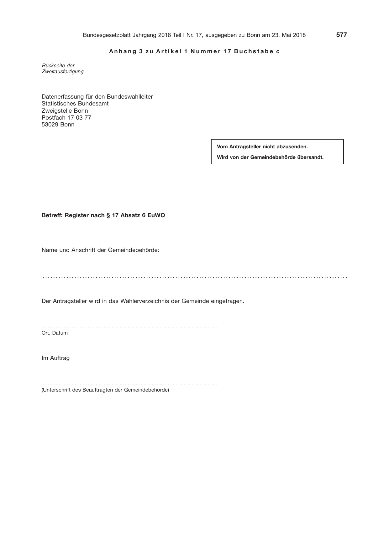 BGBl. 2018, Seite 577 — Originalseite als Abbildung