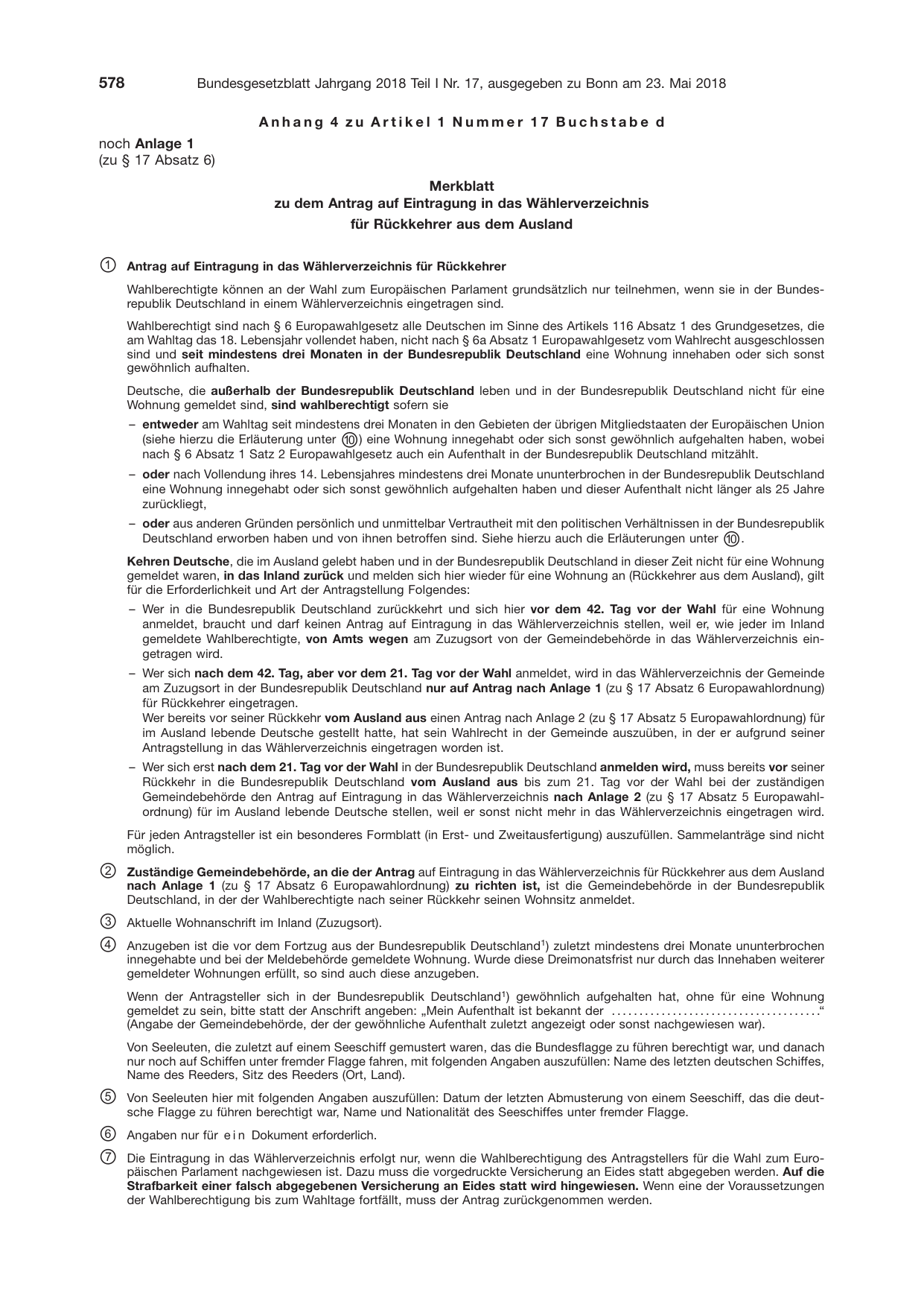 BGBl. 2018, Seite 578 — Originalseite als Abbildung