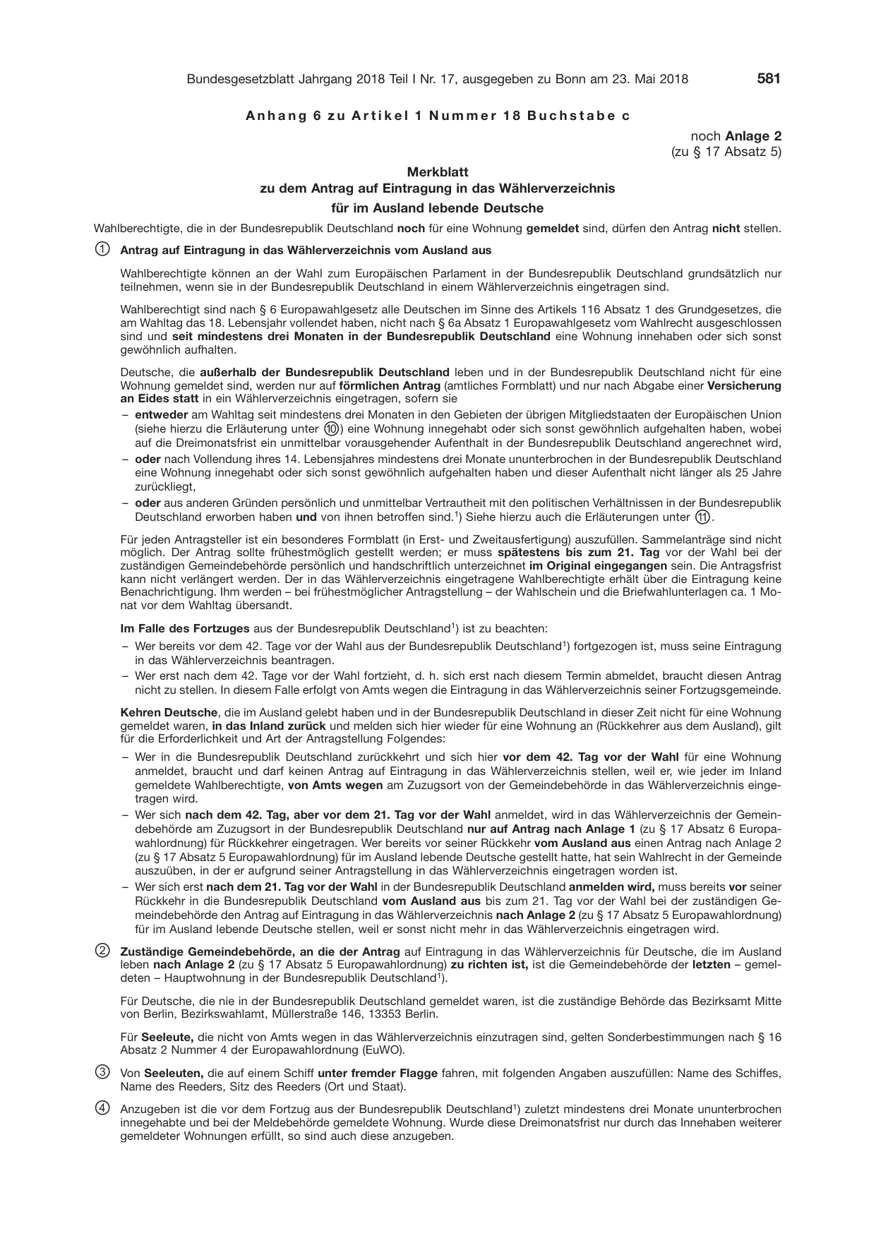 BGBl. 2018, Seite 581 — Originalseite als Abbildung