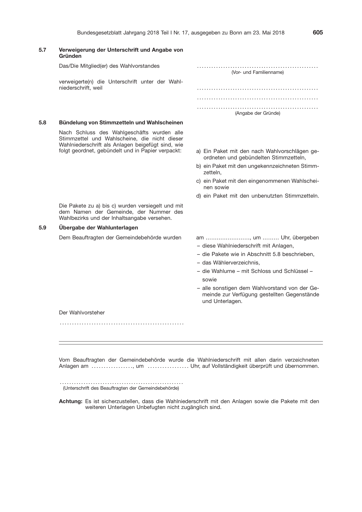 BGBl. 2018, Seite 605 — Originalseite als Abbildung