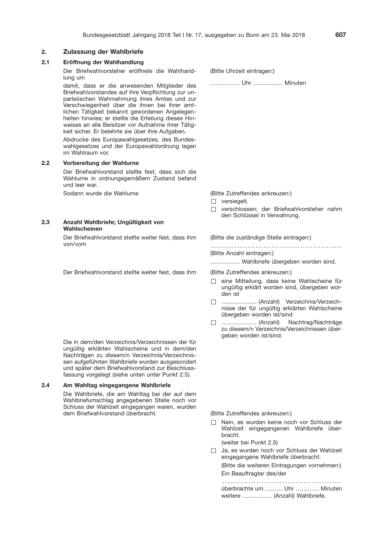 BGBl. 2018, Seite 607 — Originalseite als Abbildung