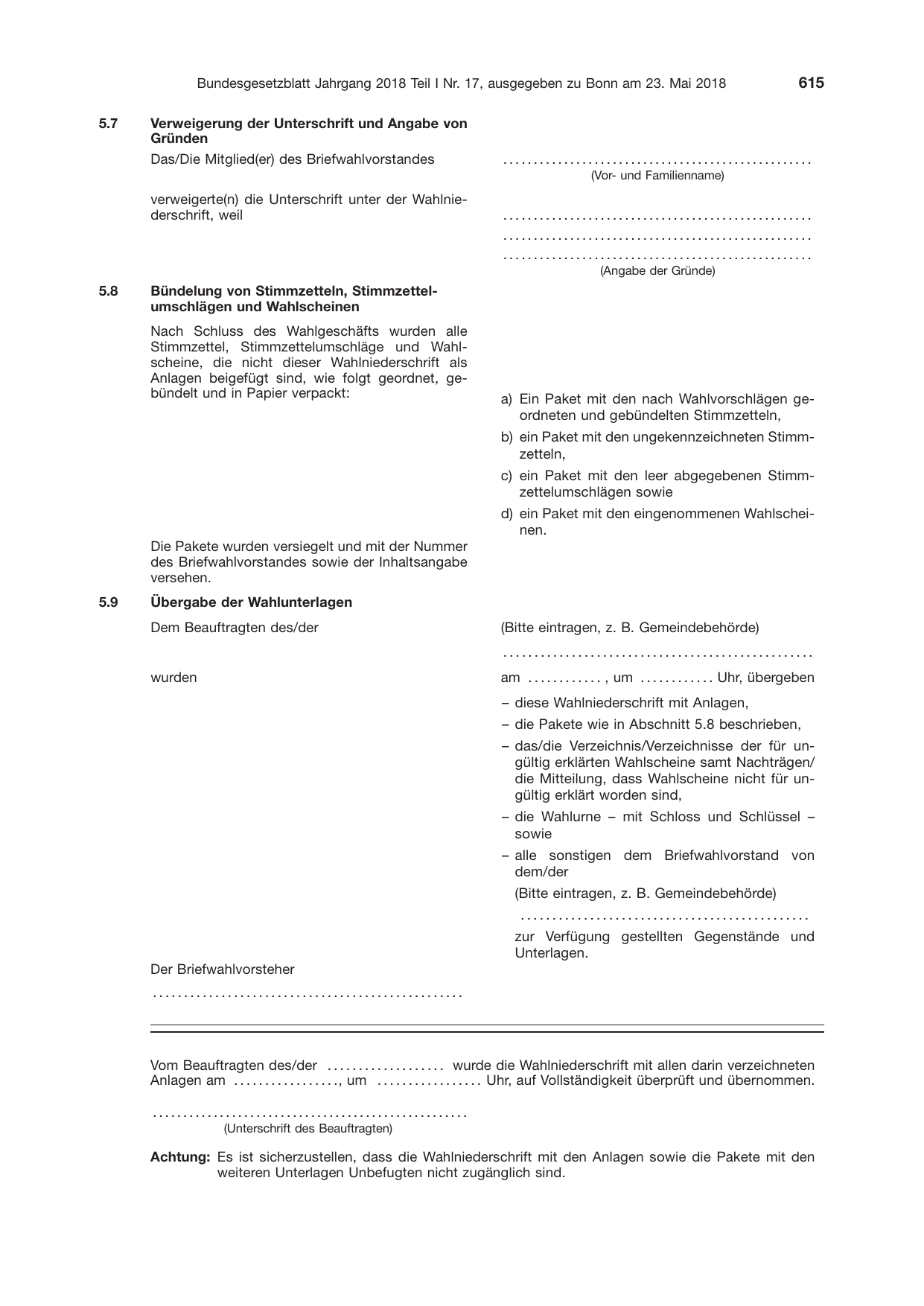 BGBl. 2018, Seite 615 — Originalseite als Abbildung