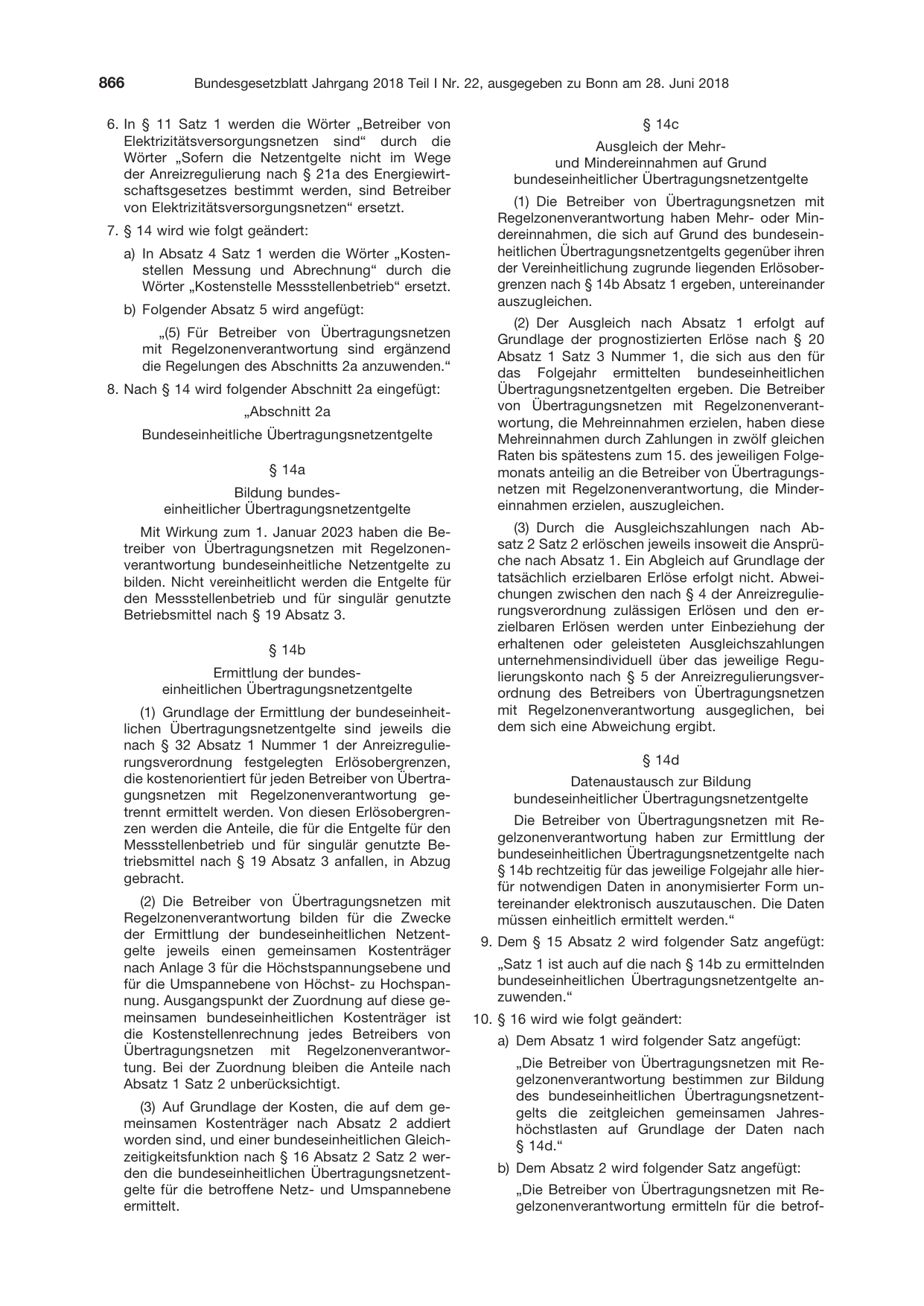 BGBl. 2018, Seite 866 — Originalseite als Abbildung