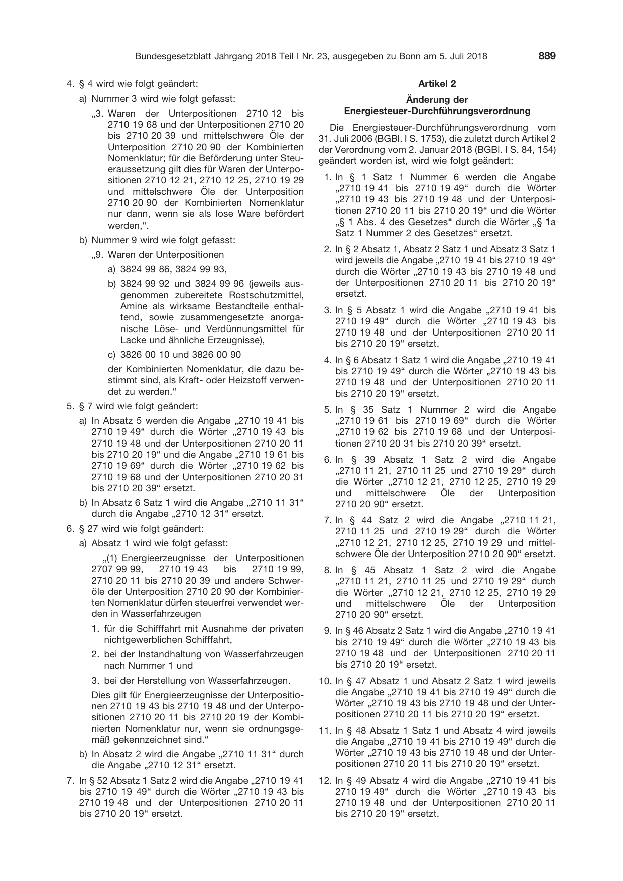 BGBl. 2018, Seite 889 — Originalseite als Abbildung