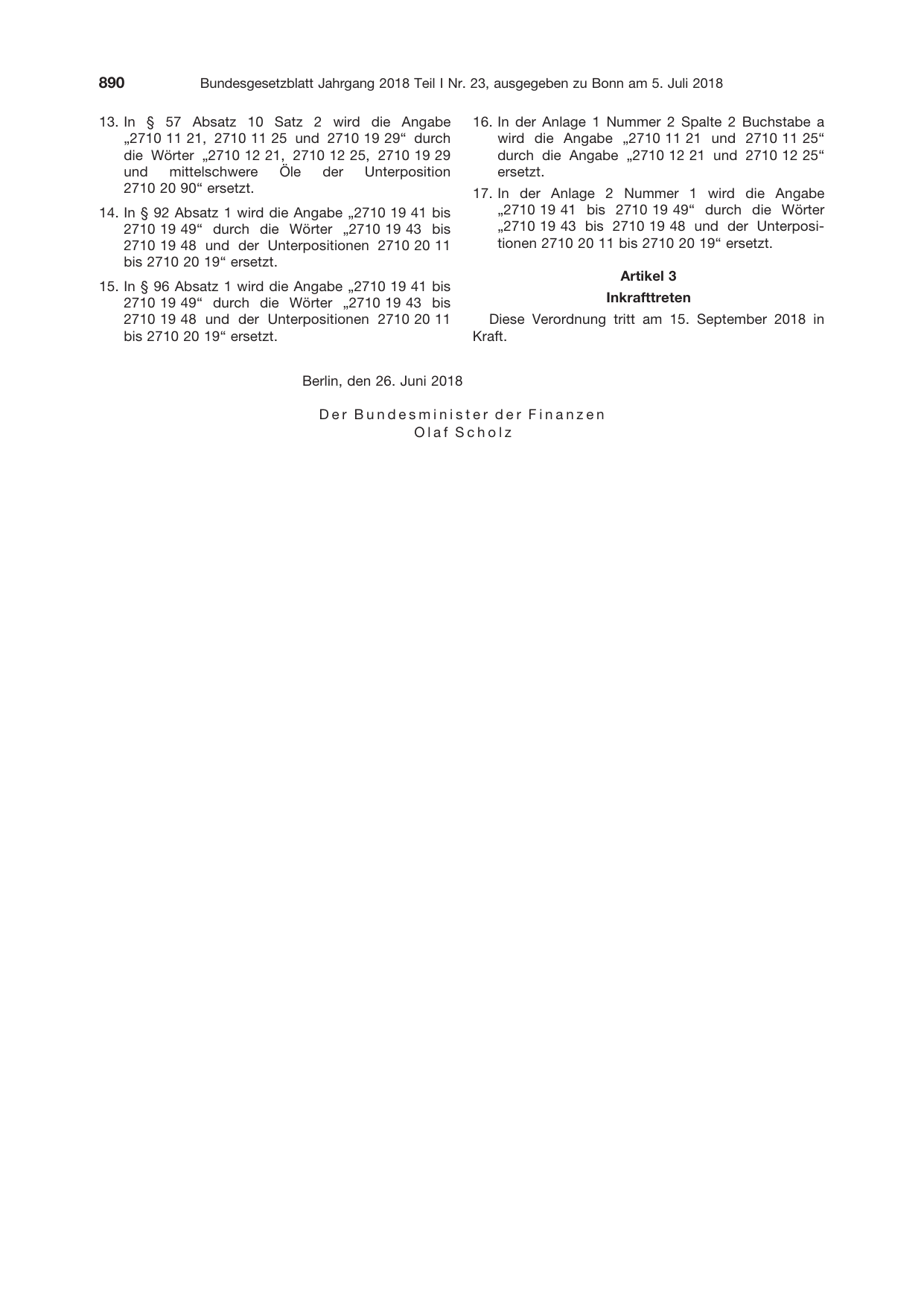 BGBl. 2018, Seite 890 — Originalseite als Abbildung