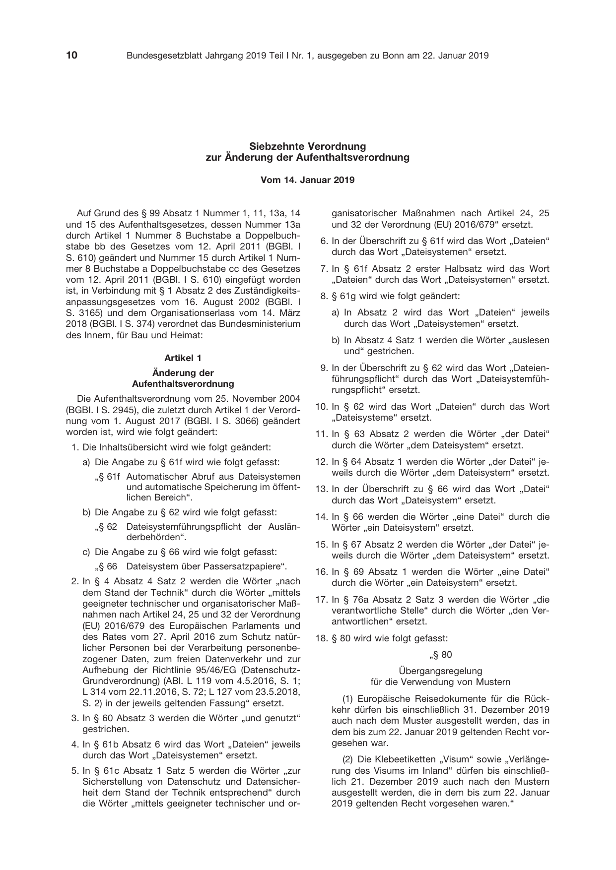 BGBl. 2019, Seite 10 — Originalseite als Abbildung