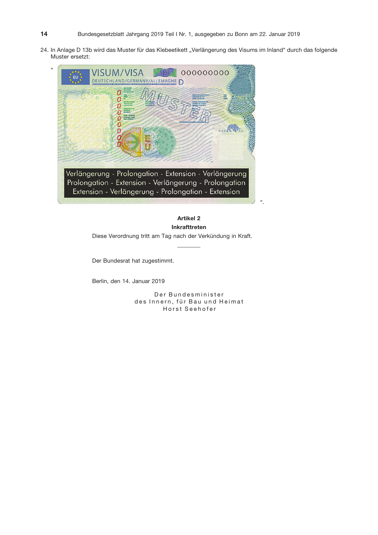 BGBl. 2019, Seite 14 — Originalseite als Abbildung