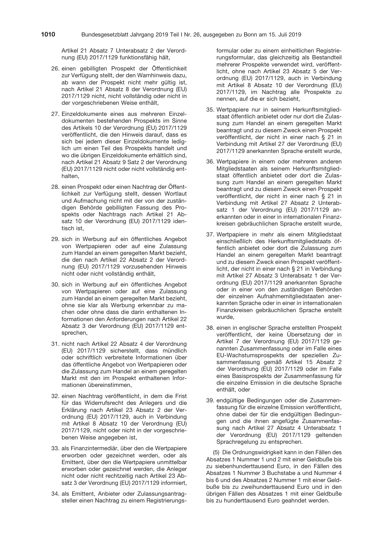 BGBl. 2019, Seite 1010 — Originalseite als Abbildung