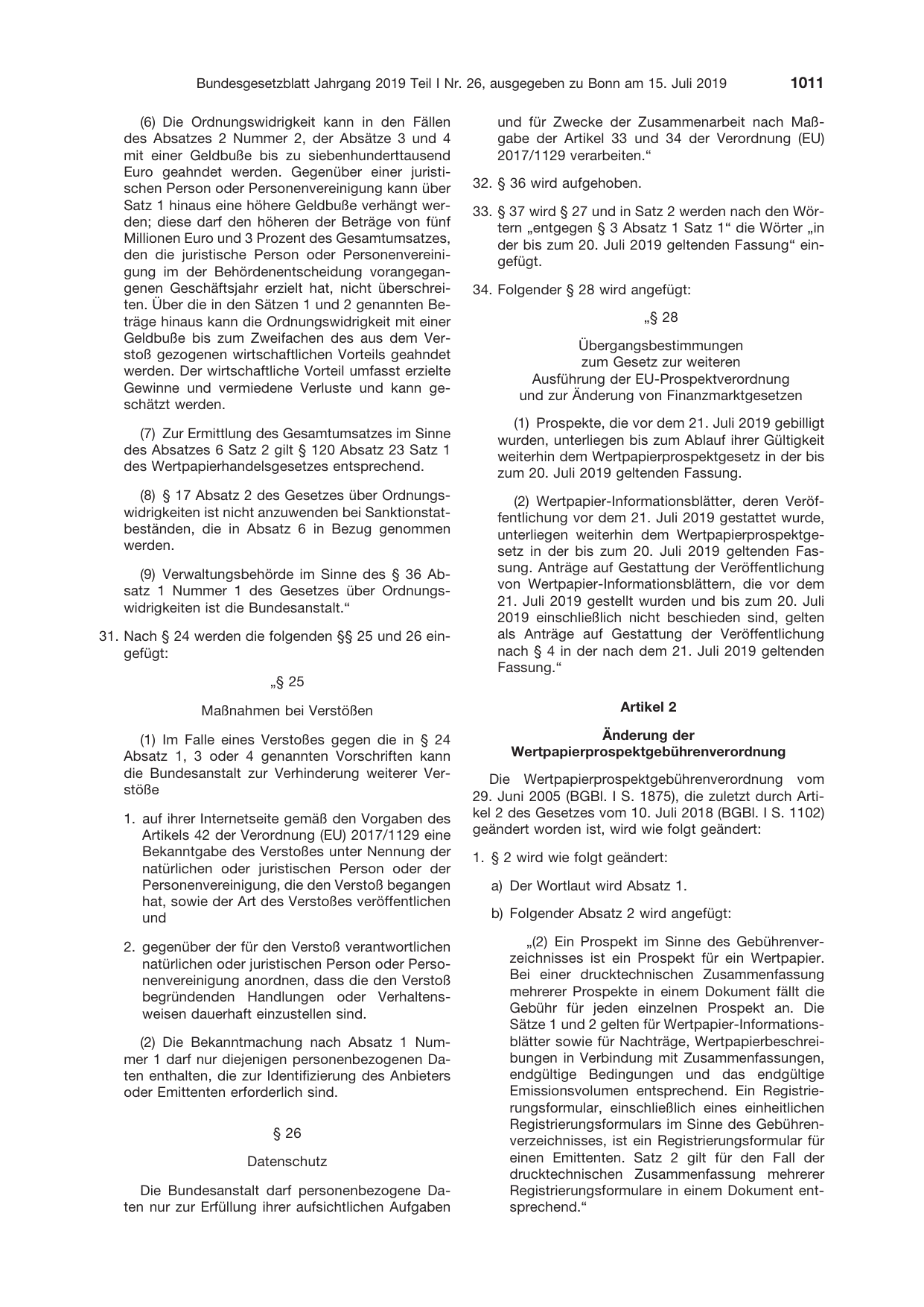 BGBl. 2019, Seite 1011 — Originalseite als Abbildung