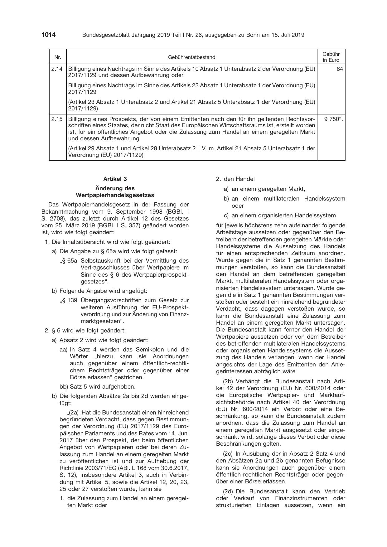 BGBl. 2019, Seite 1014 — Originalseite als Abbildung