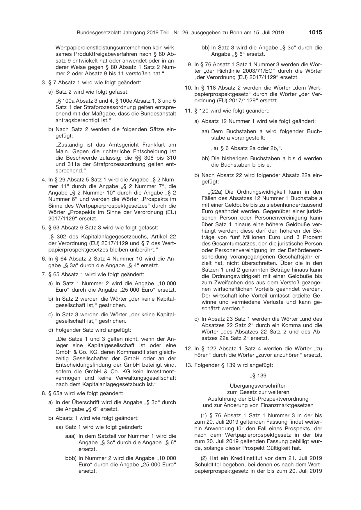 BGBl. 2019, Seite 1015 — Originalseite als Abbildung