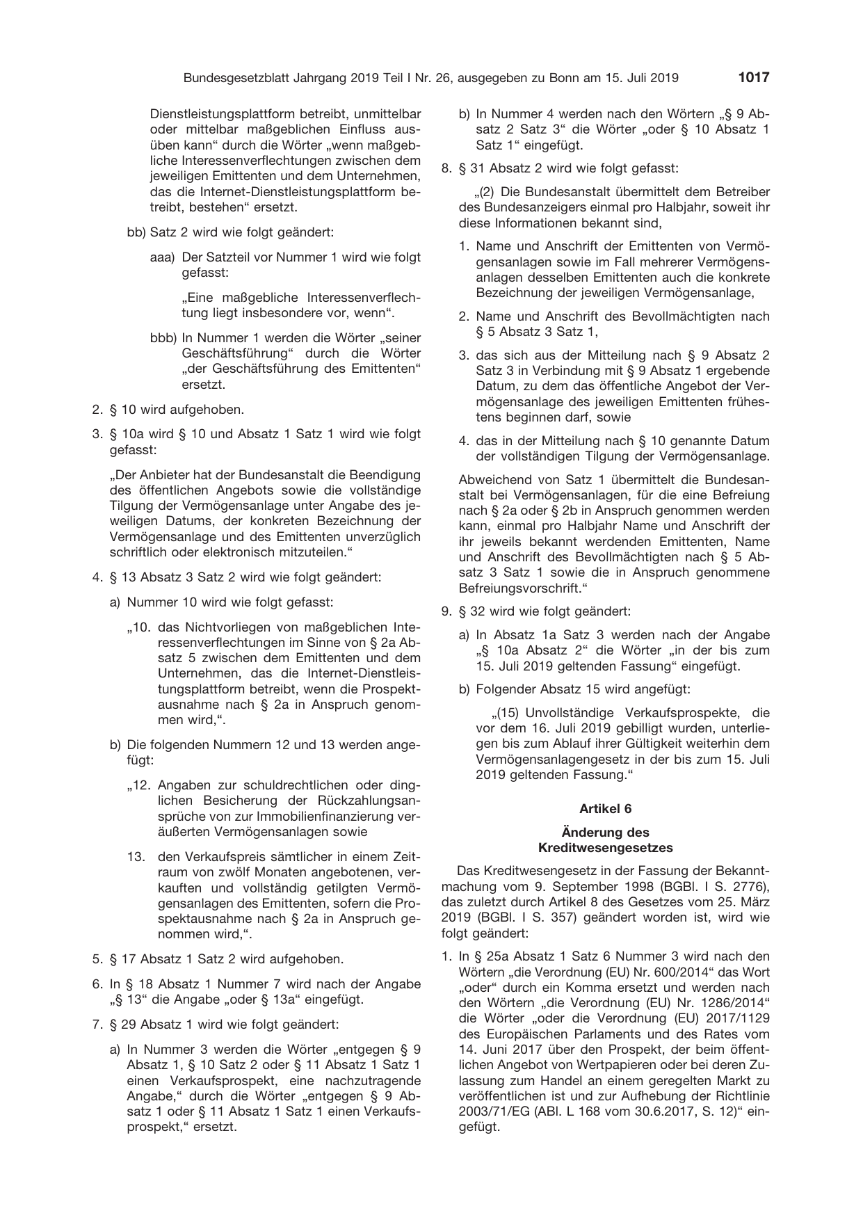BGBl. 2019, Seite 1017 — Originalseite als Abbildung