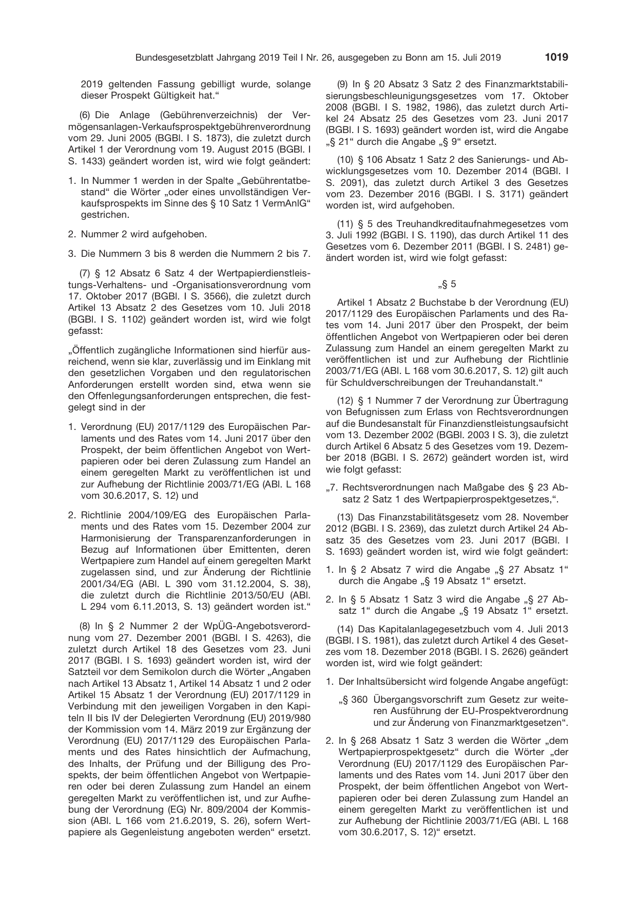 BGBl. 2019, Seite 1019 — Originalseite als Abbildung