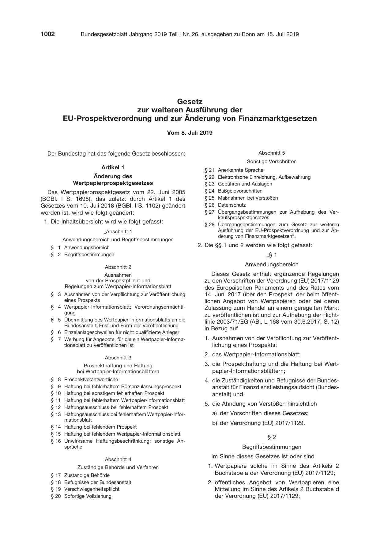 BGBl. 2019, Seite 1002 — Originalseite als Abbildung