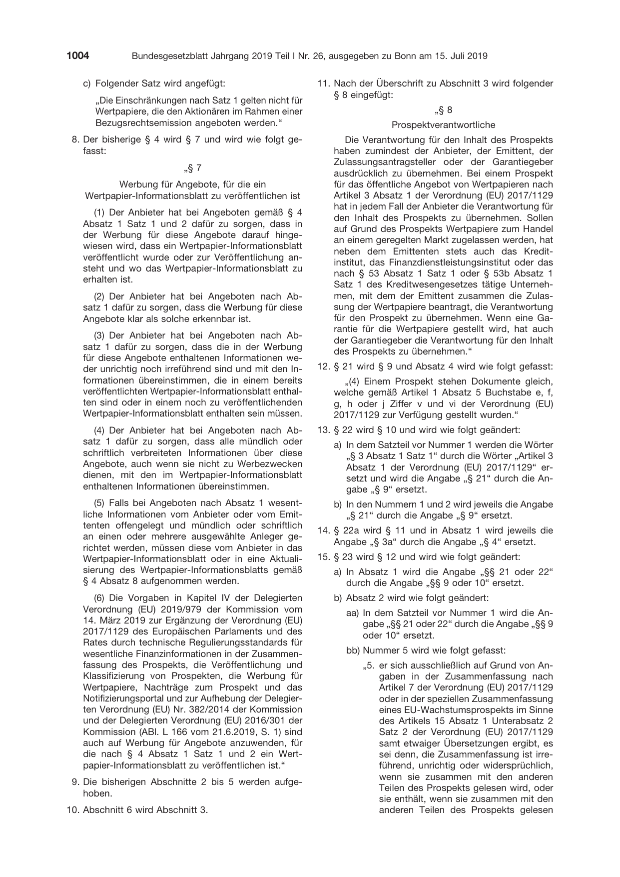 BGBl. 2019, Seite 1004 — Originalseite als Abbildung