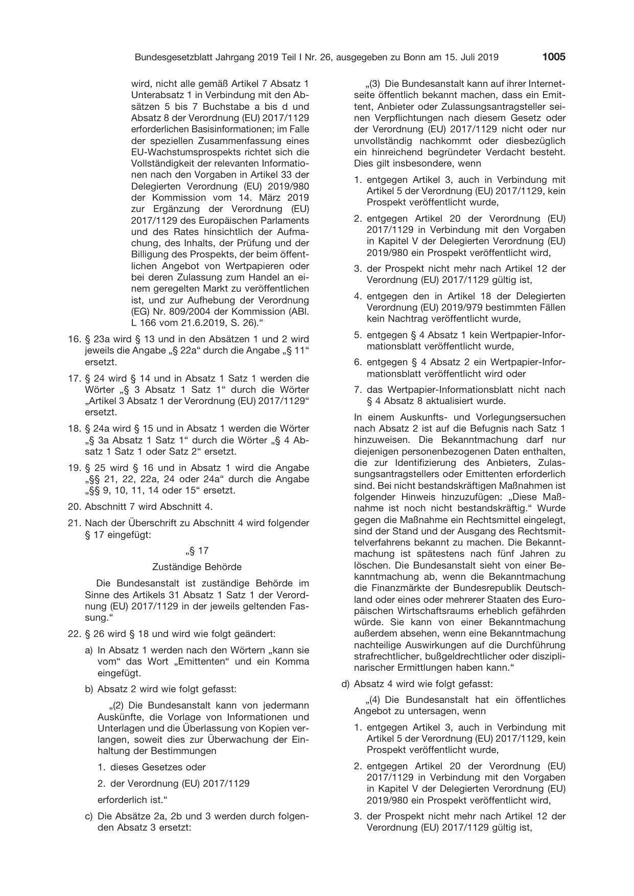 BGBl. 2019, Seite 1005 — Originalseite als Abbildung
