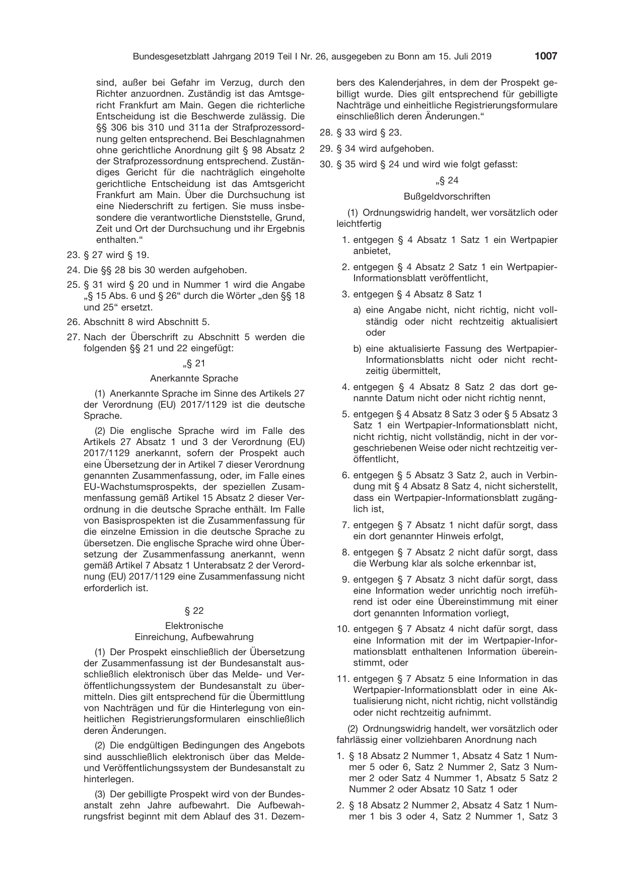 BGBl. 2019, Seite 1007 — Originalseite als Abbildung