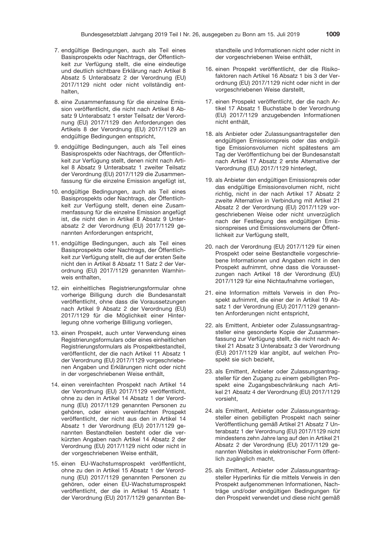BGBl. 2019, Seite 1009 — Originalseite als Abbildung