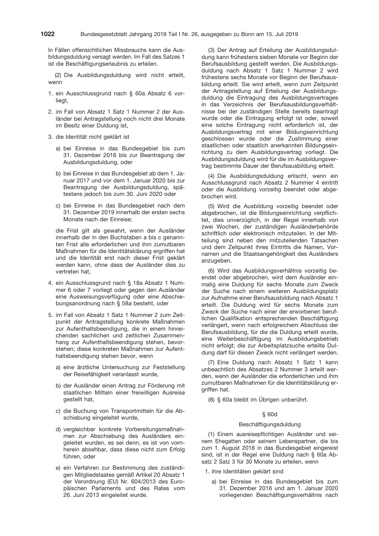 BGBl. 2019, Seite 1022 — Originalseite als Abbildung