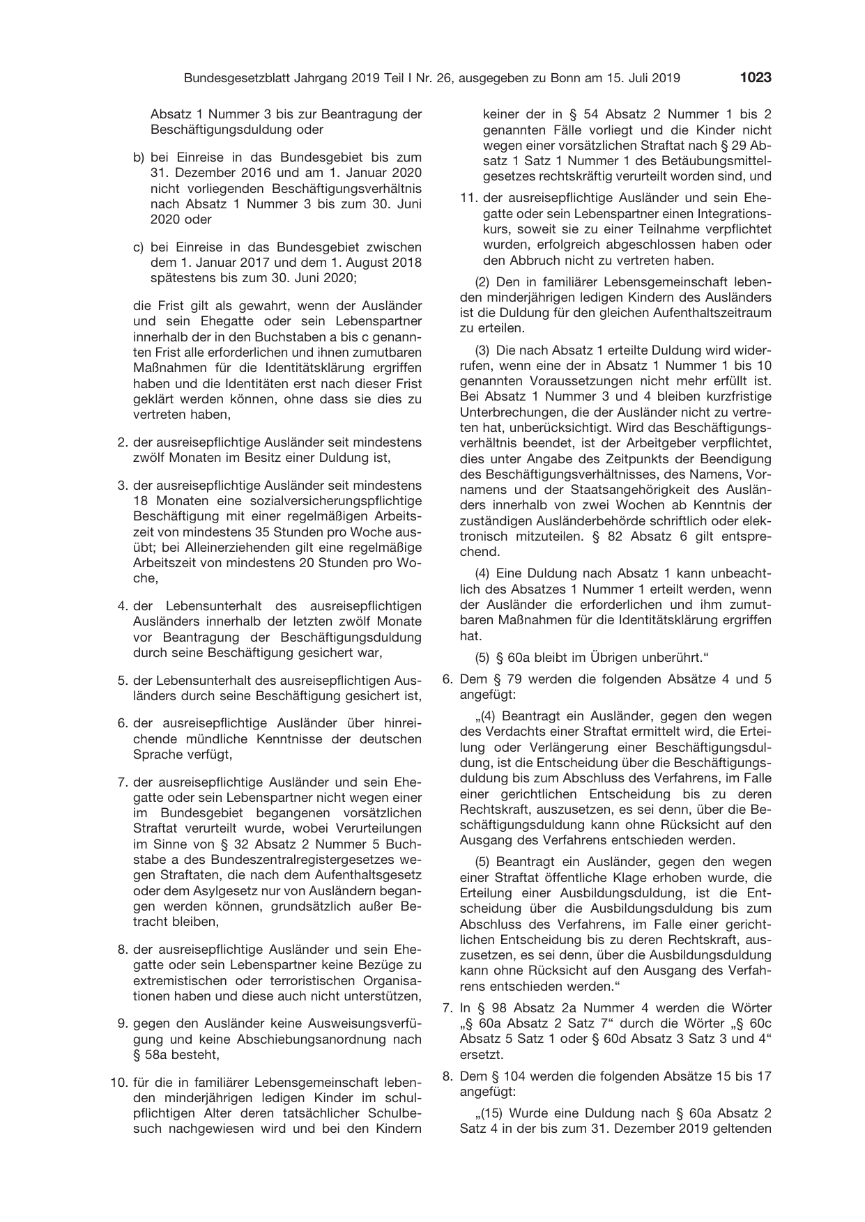 BGBl. 2019, Seite 1023 — Originalseite als Abbildung