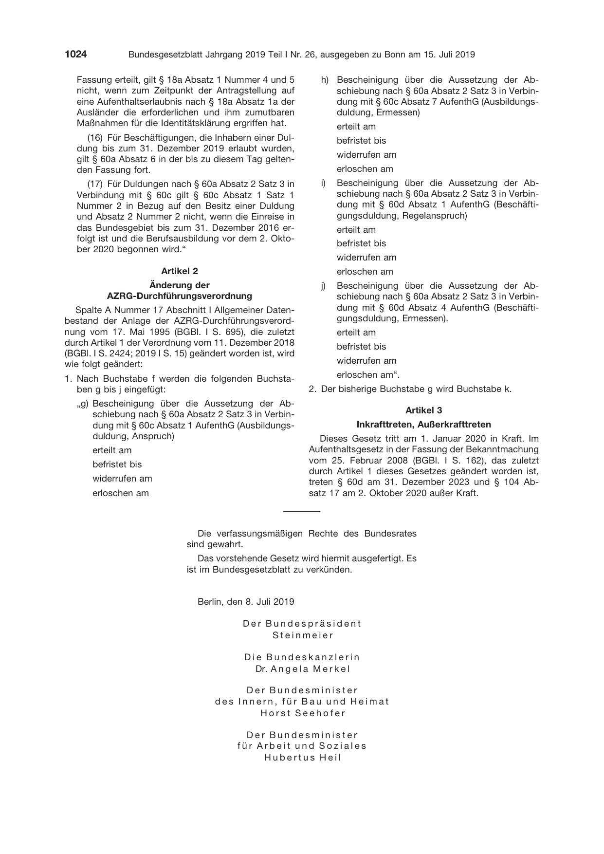 BGBl. 2019, Seite 1024 — Originalseite als Abbildung
