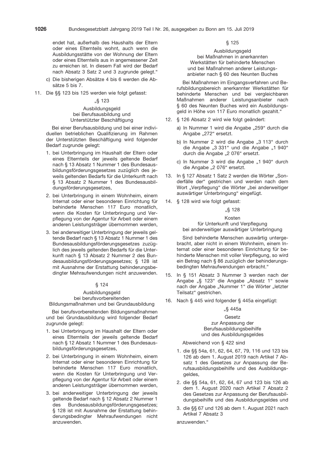 BGBl. 2019, Seite 1026 — Originalseite als Abbildung