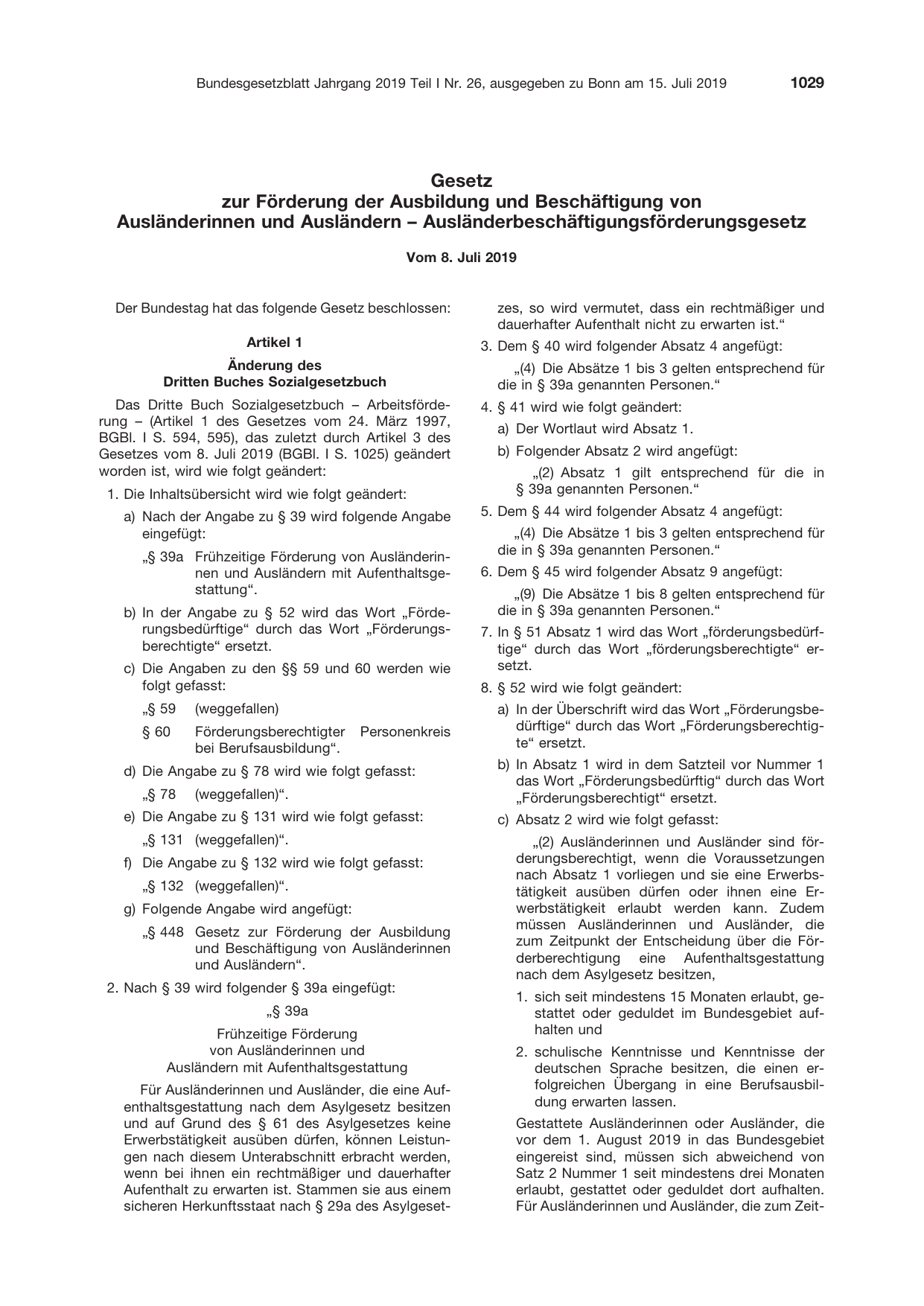 BGBl. 2019, Seite 1029 — Originalseite als Abbildung