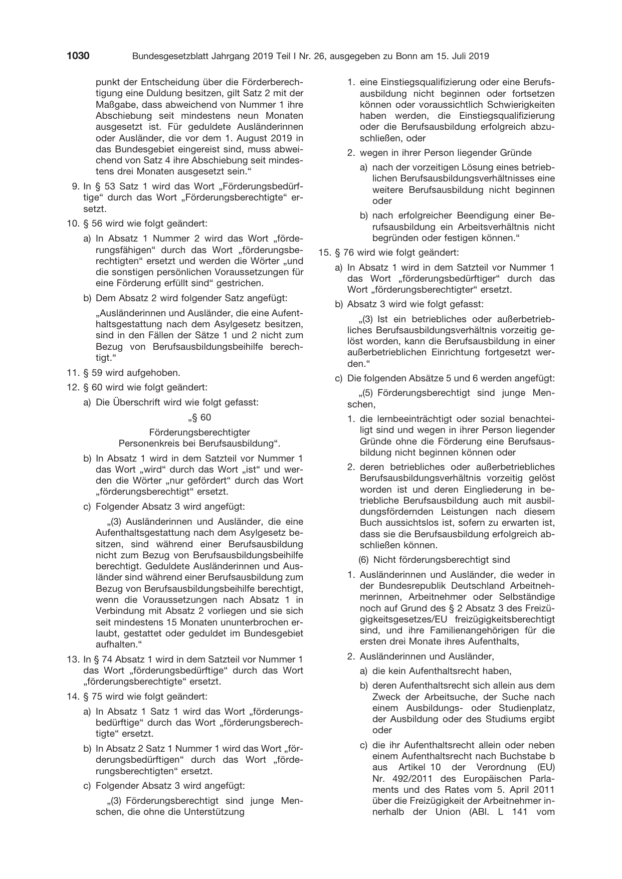 BGBl. 2019, Seite 1030 — Originalseite als Abbildung