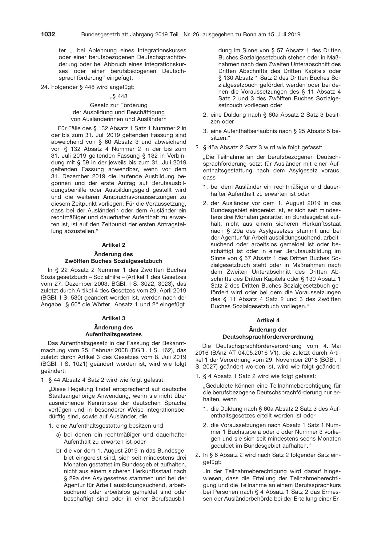 BGBl. 2019, Seite 1032 — Originalseite als Abbildung