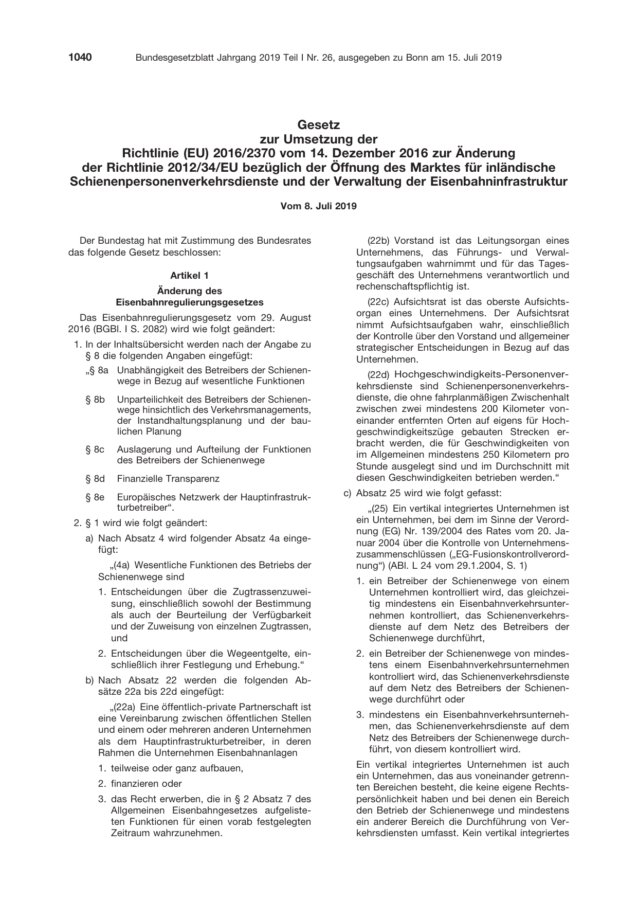 BGBl. 2019, Seite 1040 — Originalseite als Abbildung