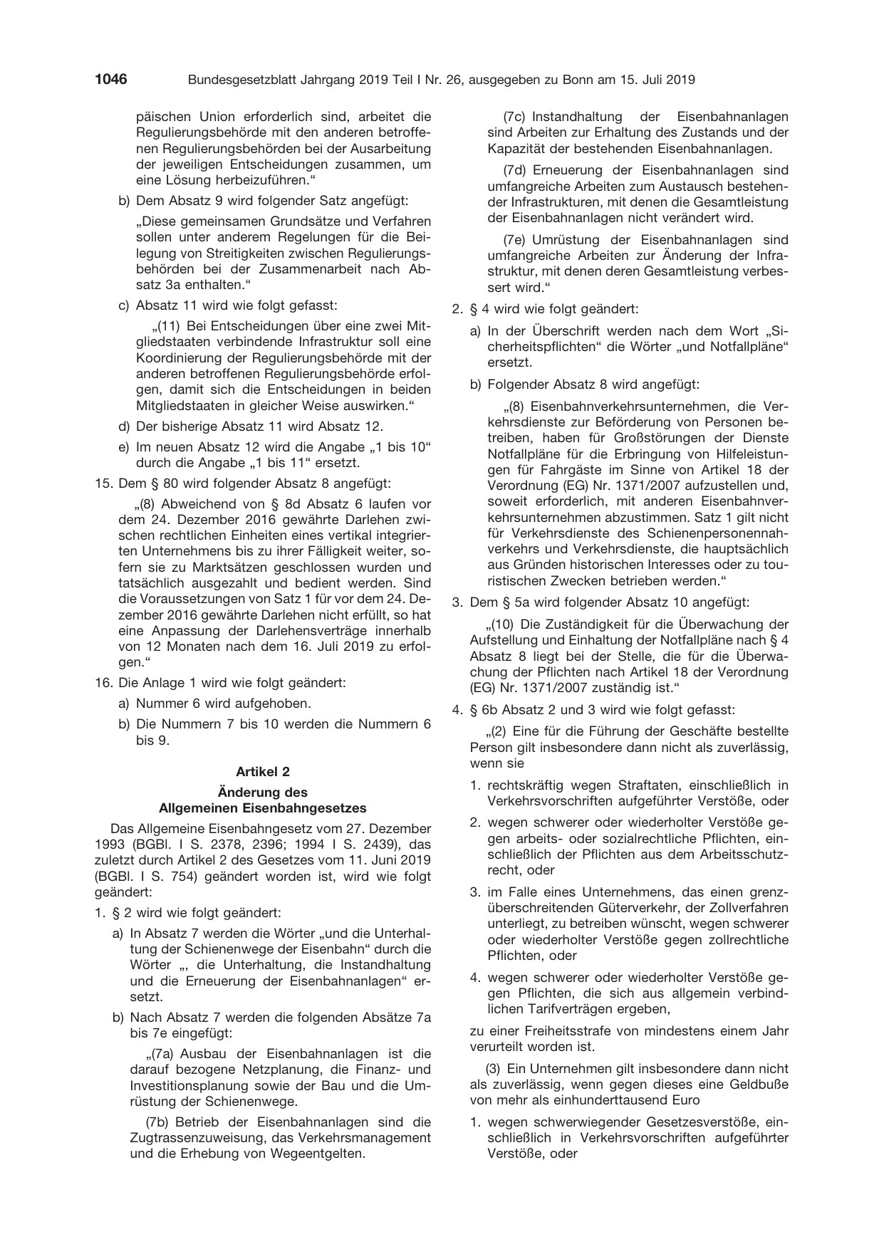 BGBl. 2019, Seite 1046 — Originalseite als Abbildung