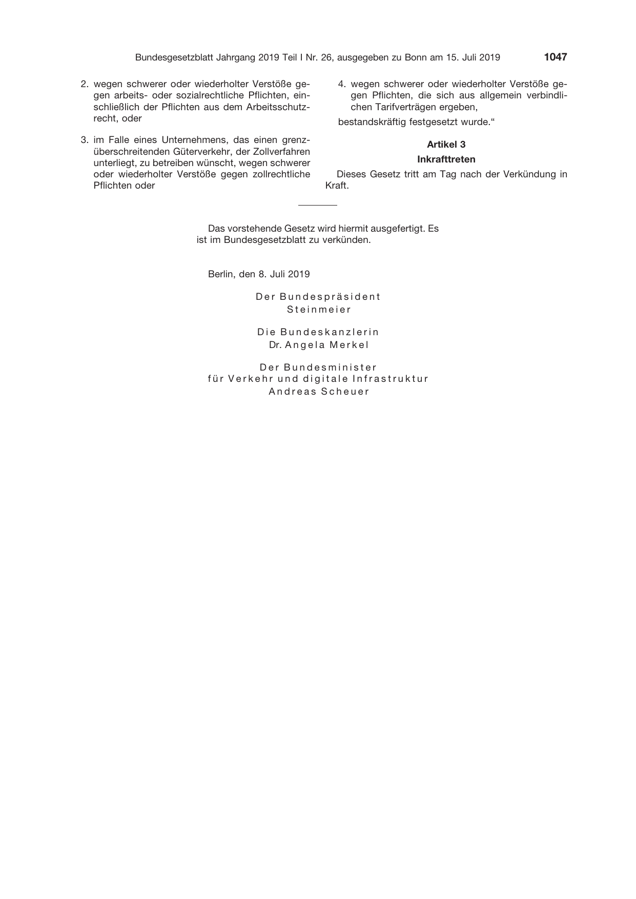 BGBl. 2019, Seite 1047 — Originalseite als Abbildung