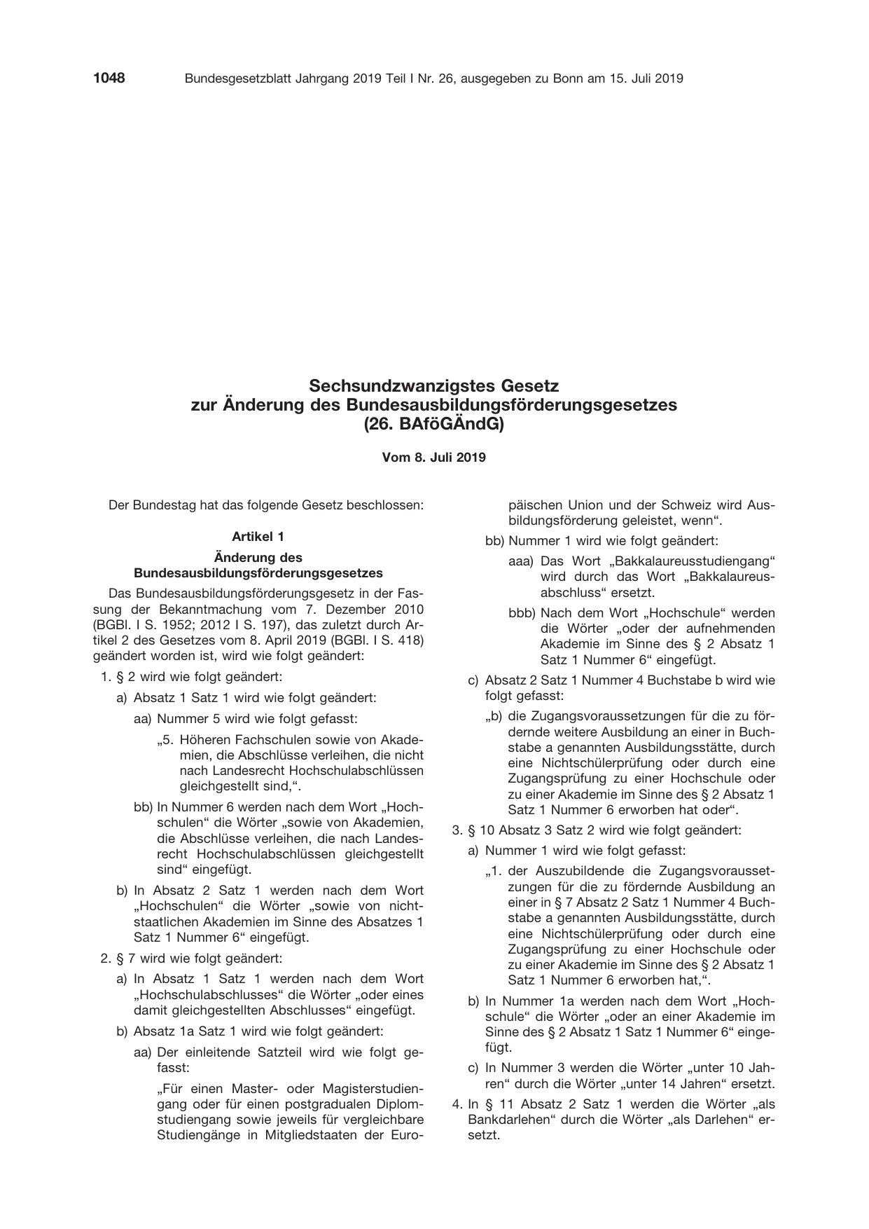 BGBl. 2019, Seite 1048 — Originalseite als Abbildung