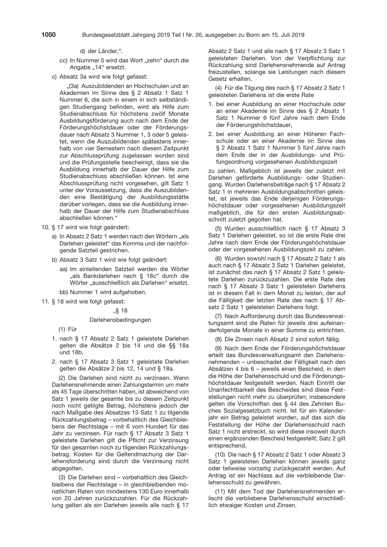 BGBl. 2019, Seite 1050 — Originalseite als Abbildung