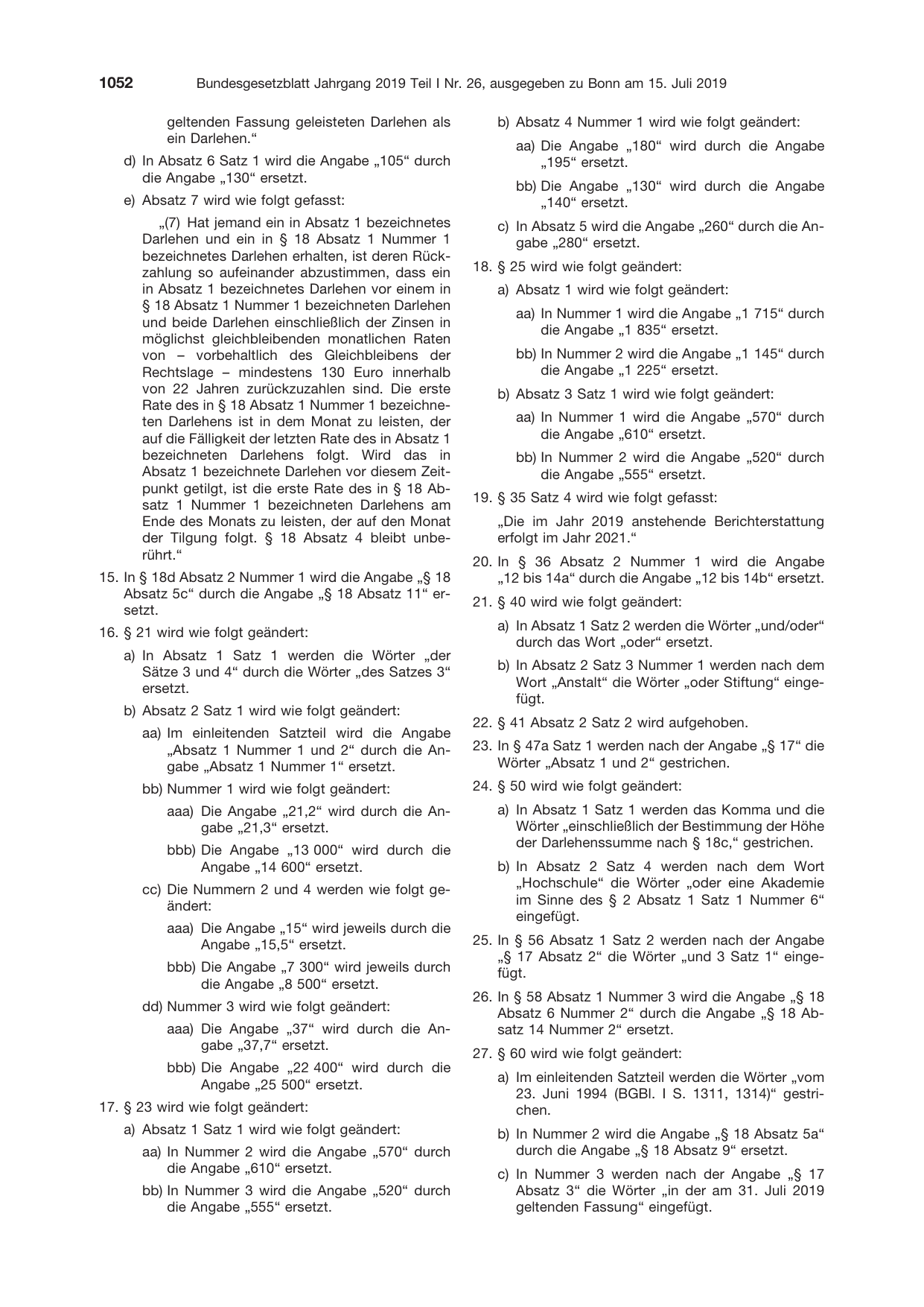 BGBl. 2019, Seite 1052 — Originalseite als Abbildung