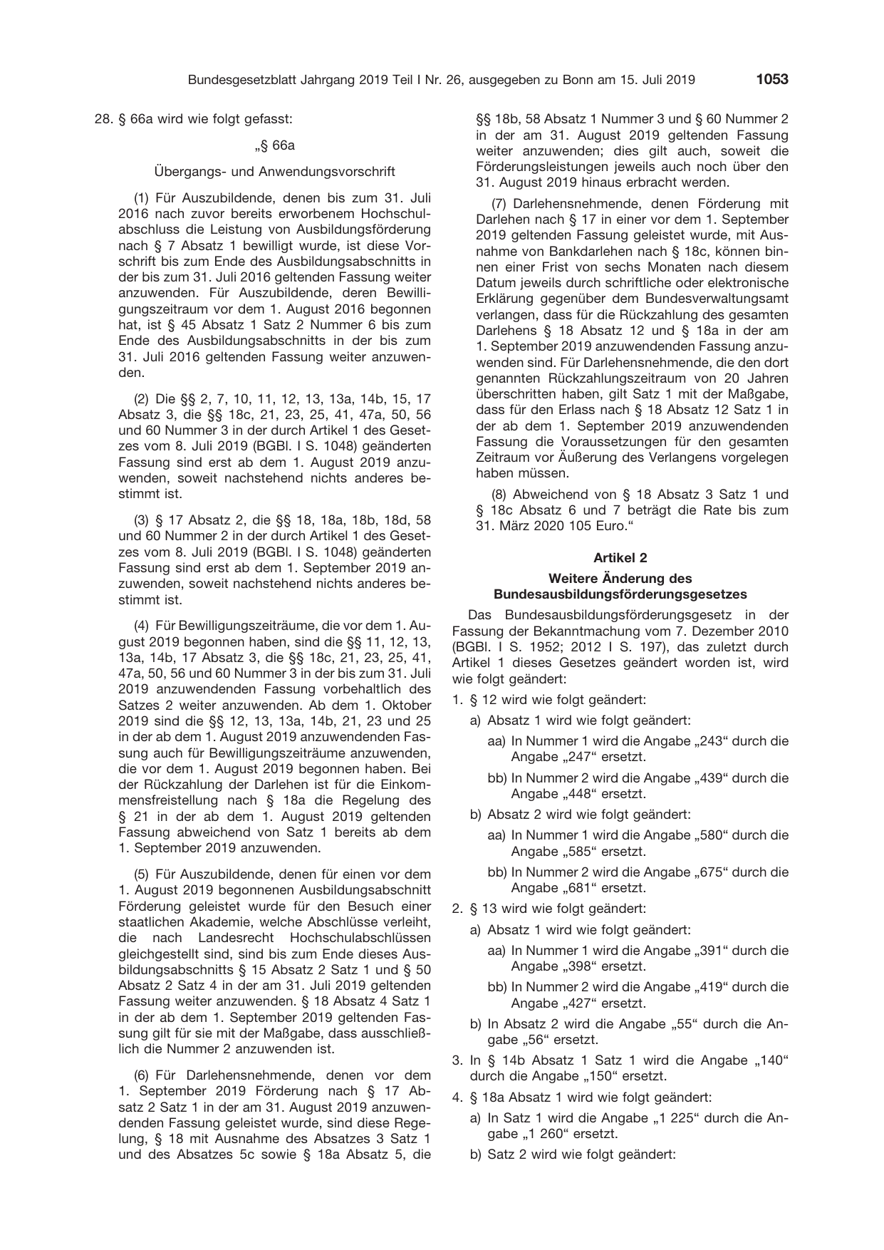 BGBl. 2019, Seite 1053 — Originalseite als Abbildung