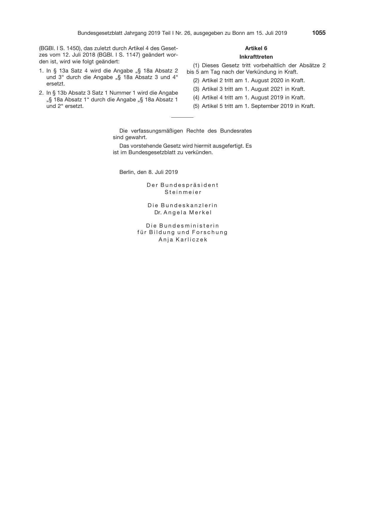 BGBl. 2019, Seite 1055 — Originalseite als Abbildung