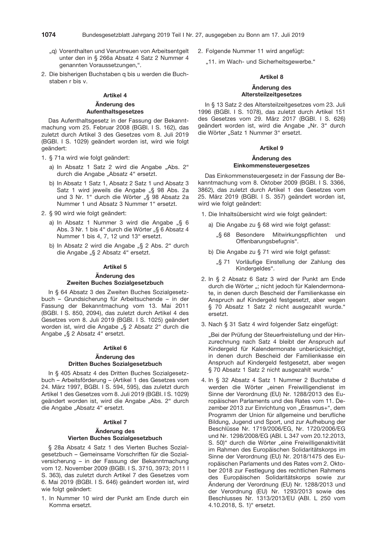 BGBl. 2019, Seite 1074 — Originalseite als Abbildung