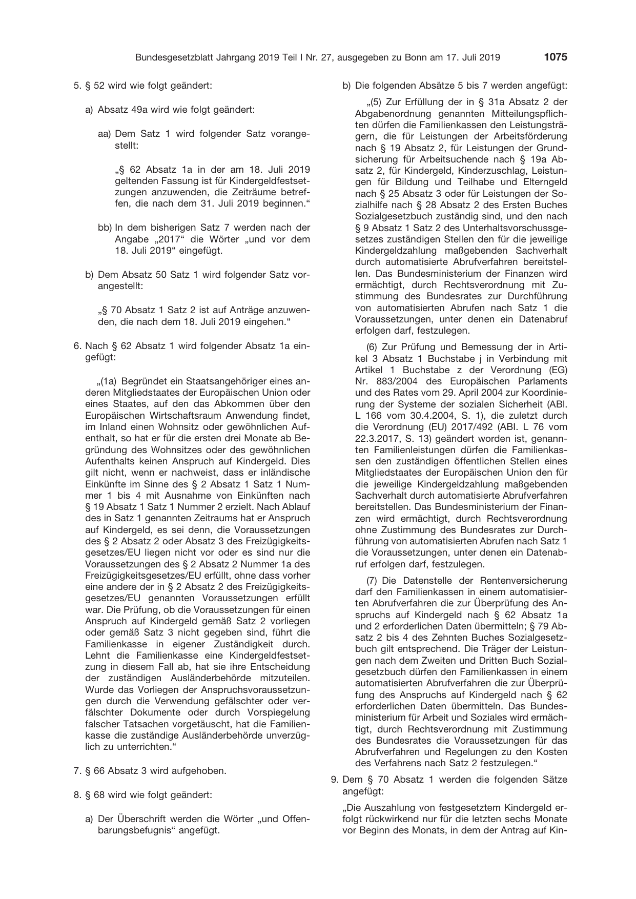 BGBl. 2019, Seite 1075 — Originalseite als Abbildung