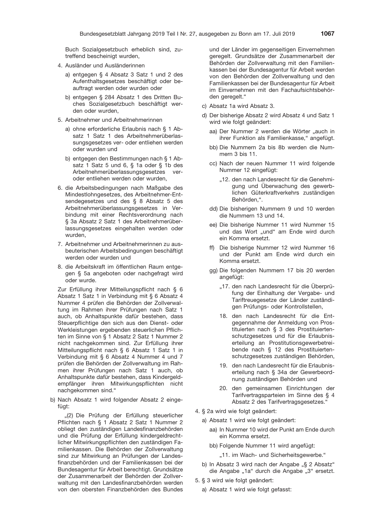 BGBl. 2019, Seite 1067 — Originalseite als Abbildung