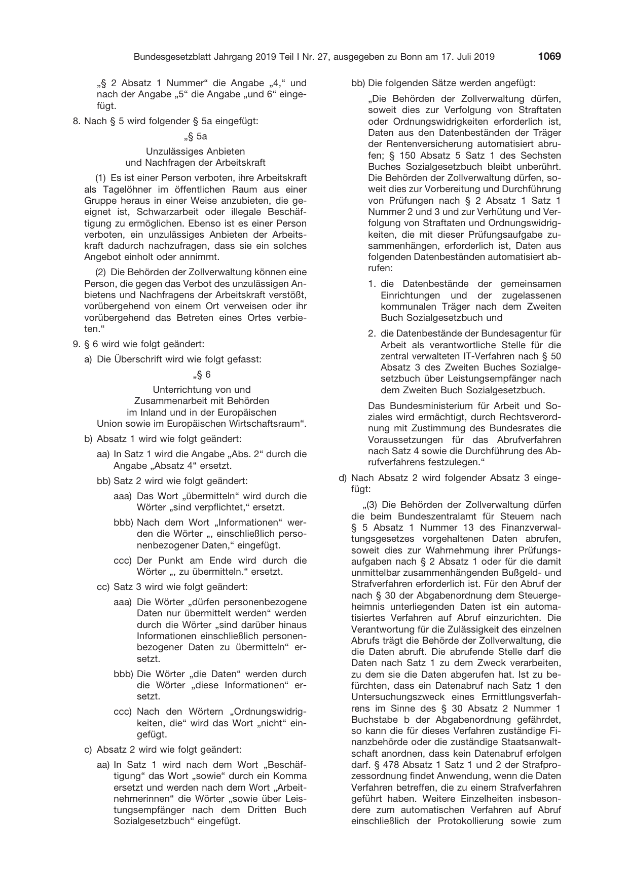 BGBl. 2019, Seite 1069 — Originalseite als Abbildung