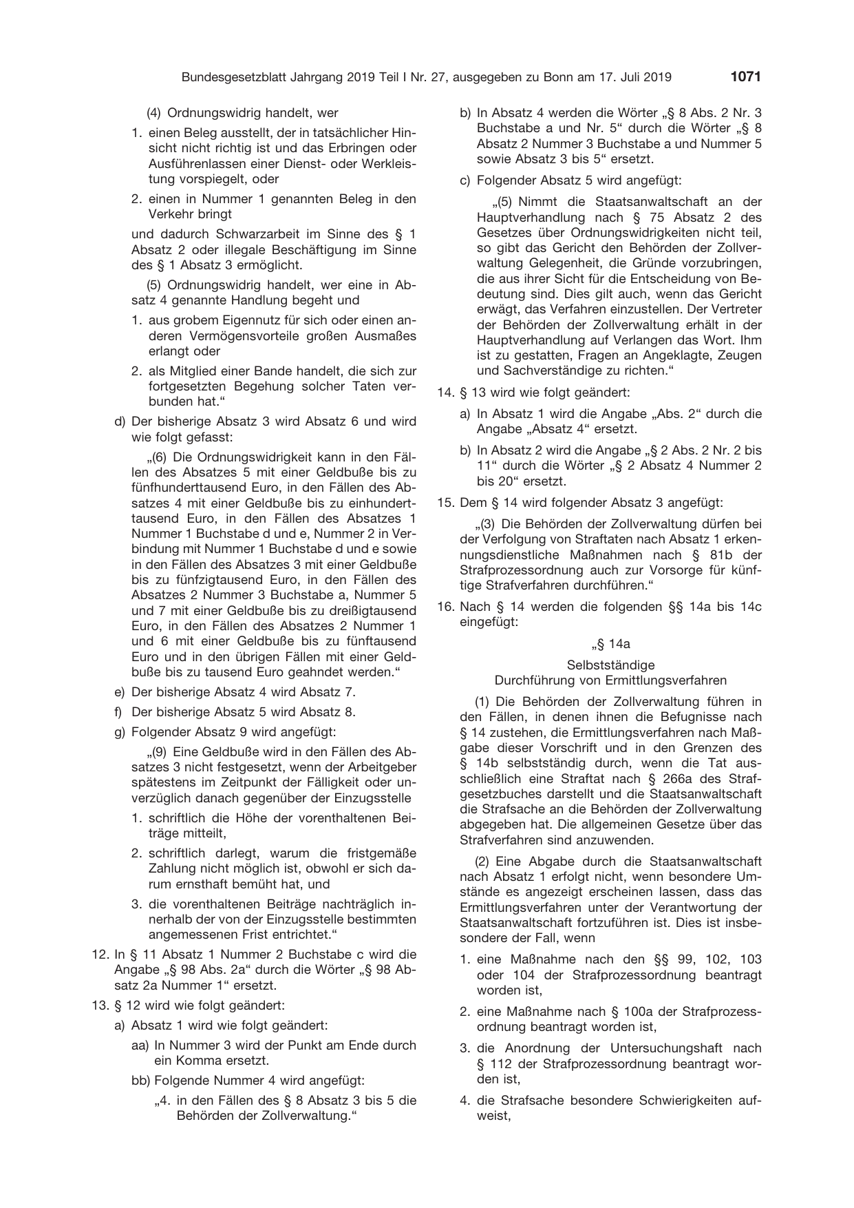 BGBl. 2019, Seite 1071 — Originalseite als Abbildung