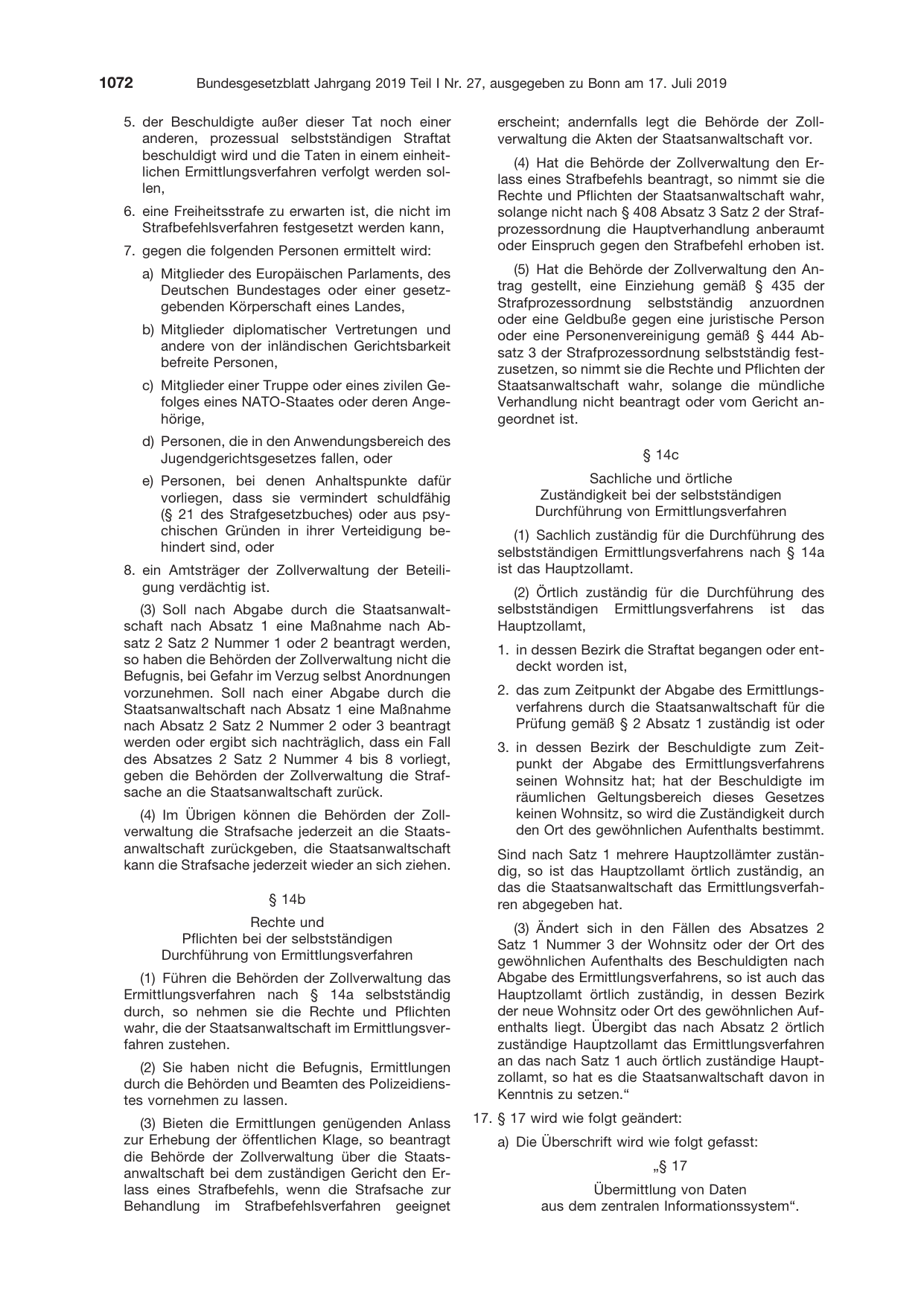 BGBl. 2019, Seite 1072 — Originalseite als Abbildung