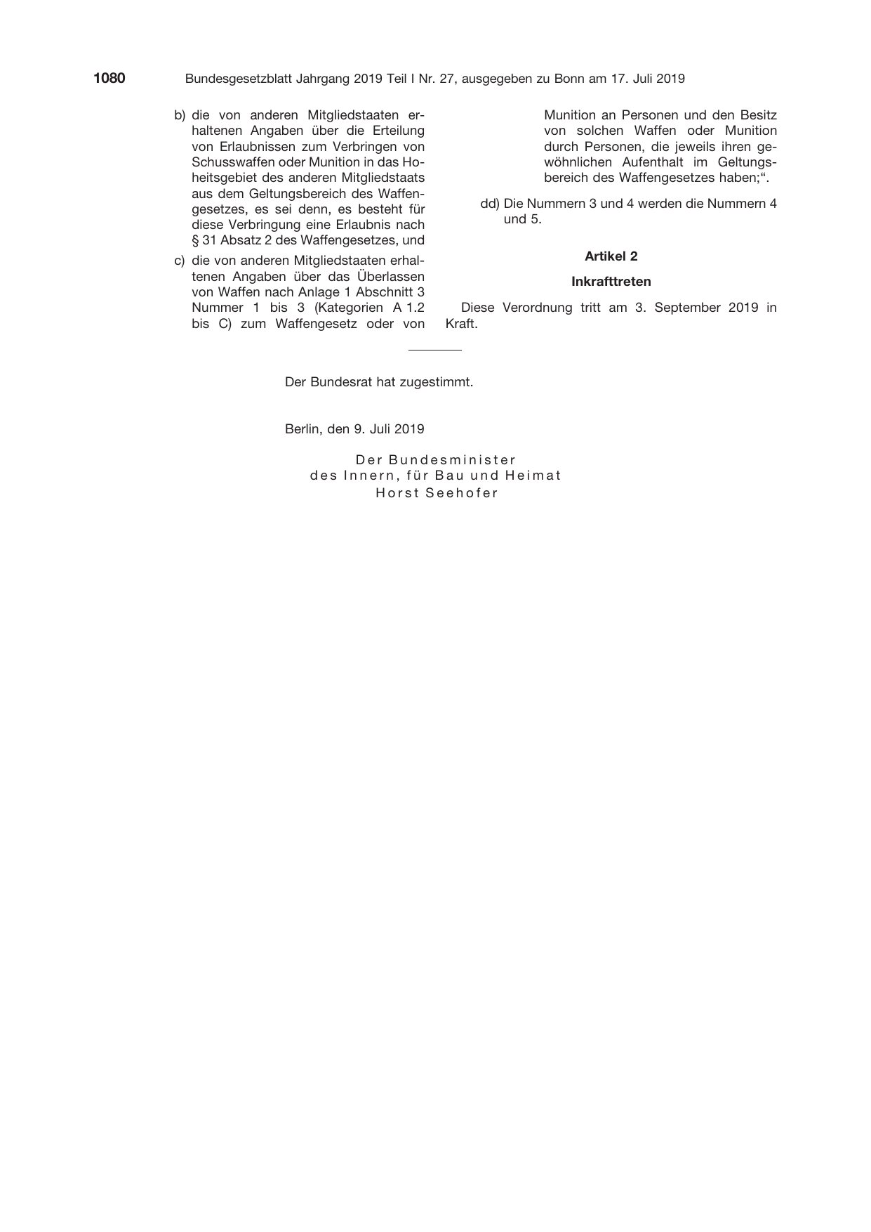 BGBl. 2019, Seite 1080 — Originalseite als Abbildung